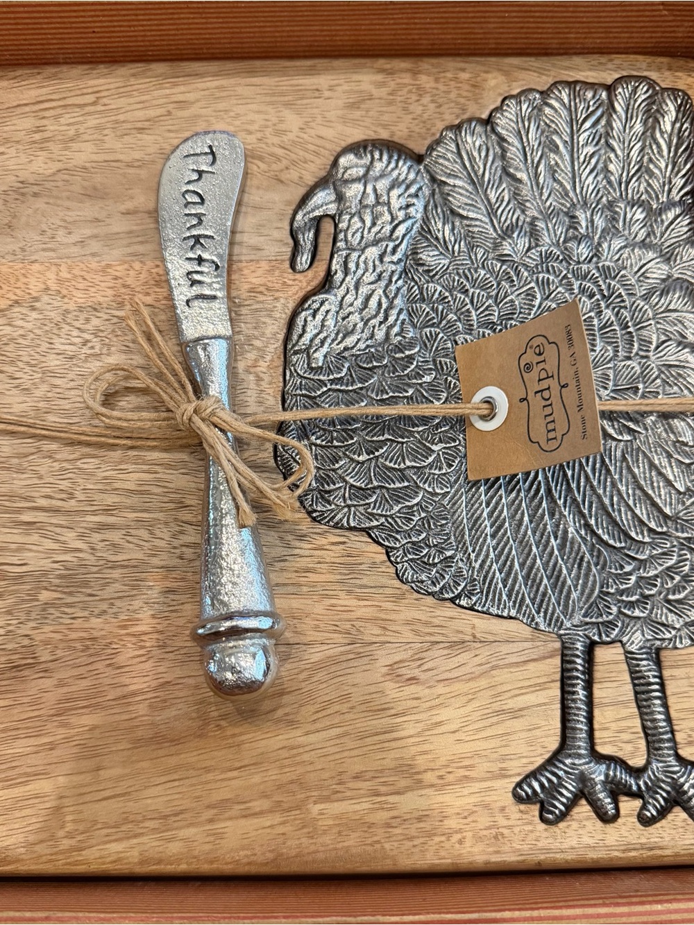 Mud Pie Silver Turkey Platter With Thankful Spreader